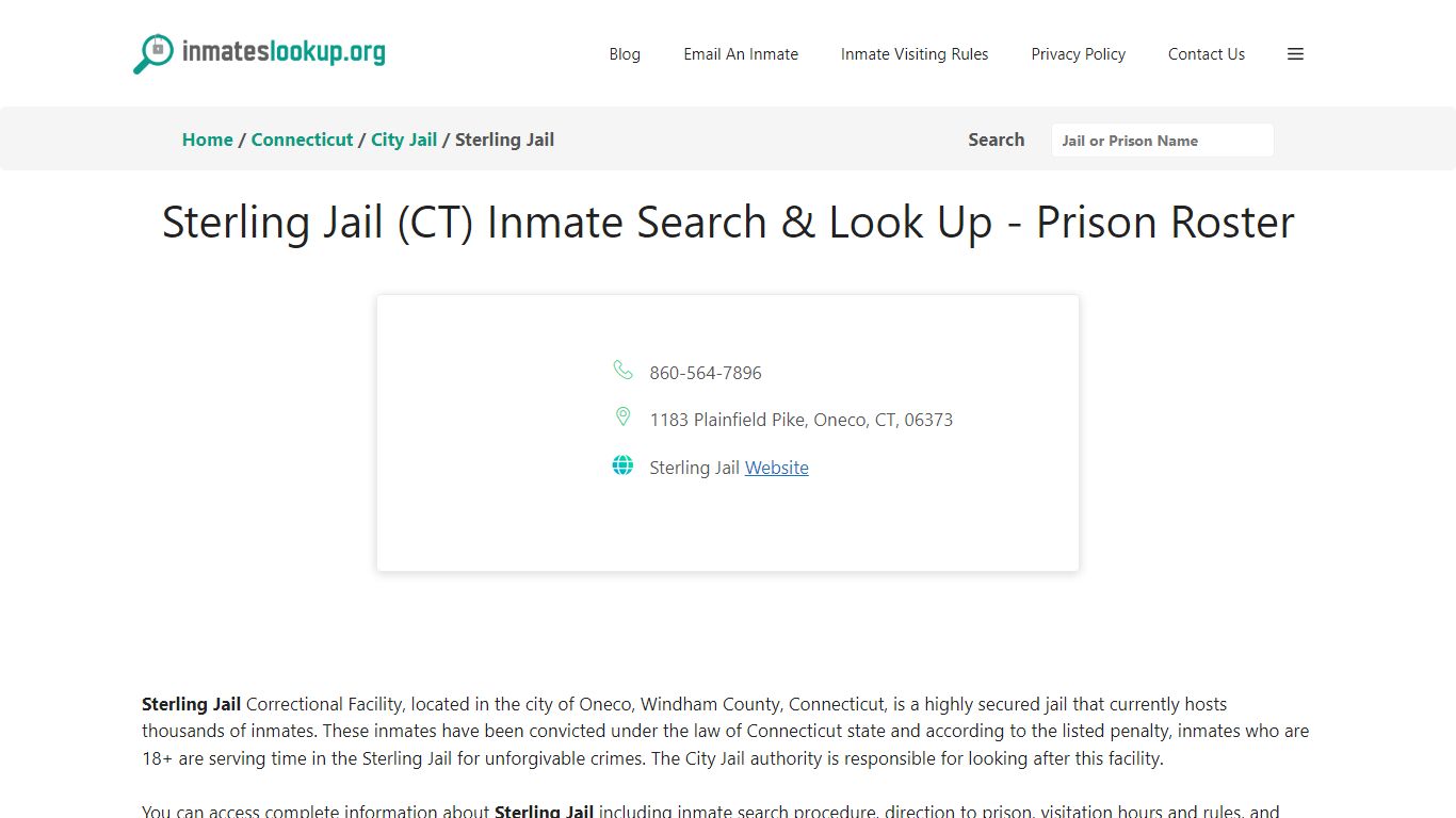 Sterling Jail (CT) Inmate Search & Look Up - Prison Roster